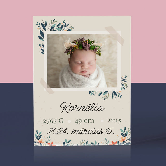 Születési Emléklap: Adatok, Virágok - Akrilüveg