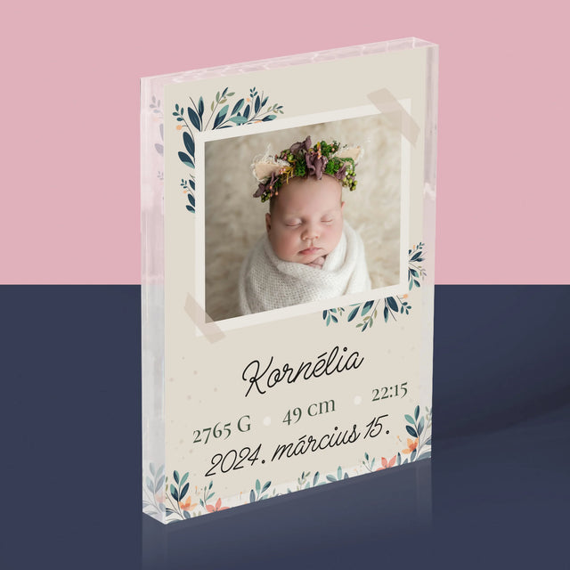 Születési Emléklap: Adatok, Virágok - Akrilüveg