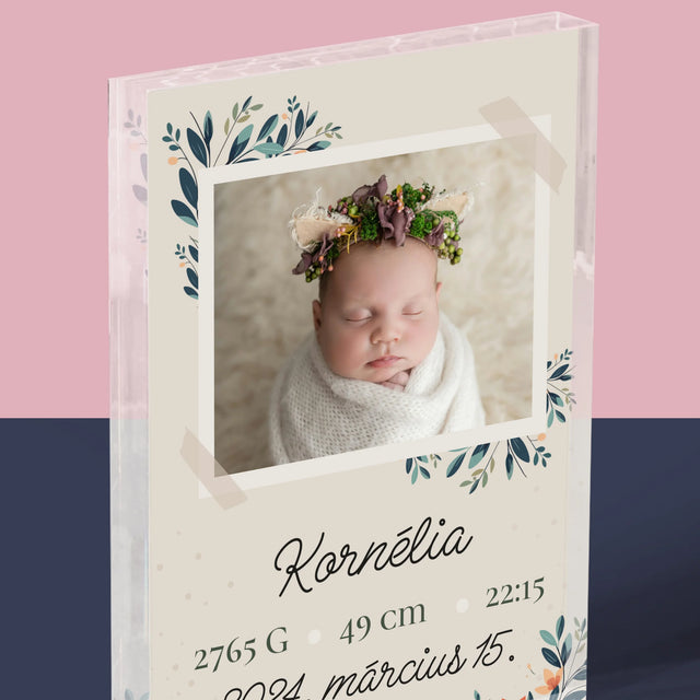Születési Emléklap: Adatok, Virágok - Akrilüveg