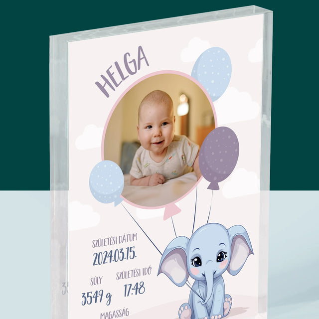 Születési Emléklap: Adatok, Elefánt - Akrilüveg