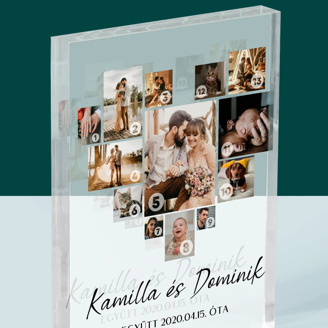 Fotókollázs: Szív Alakú Kollázs Képekből - Akrilüveg