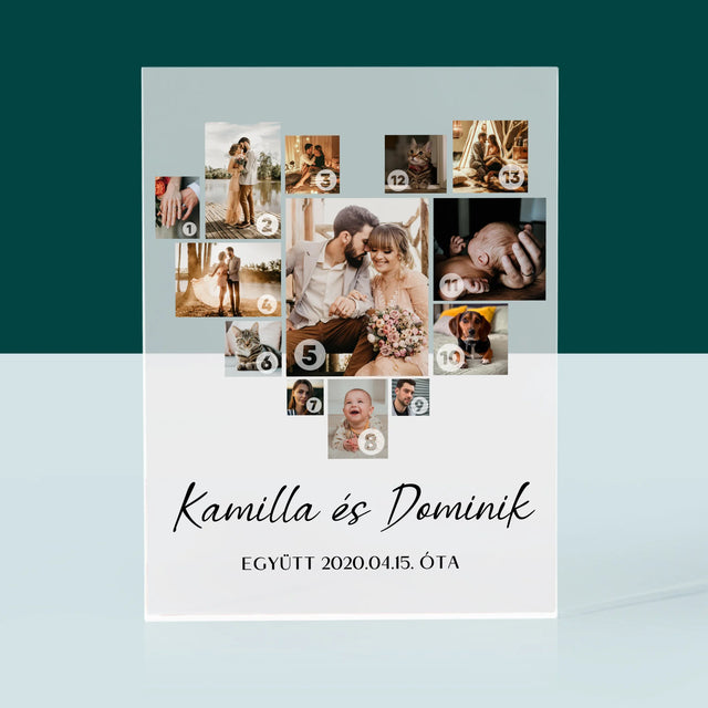 Fotókollázs: Szív Alakú Kollázs Képekből - Akrilüveg