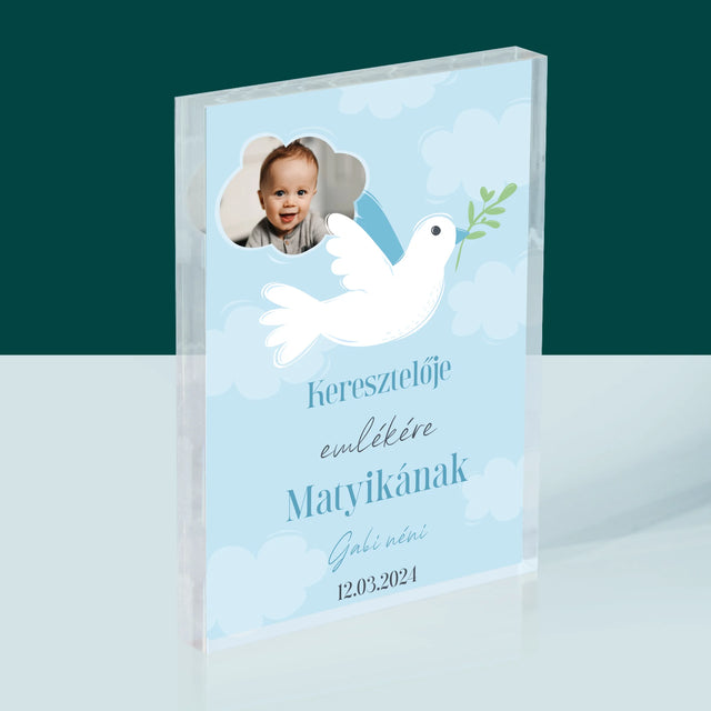 Fotó És Felirat: Keresztelői Emlék Galamb - Akrilüveg