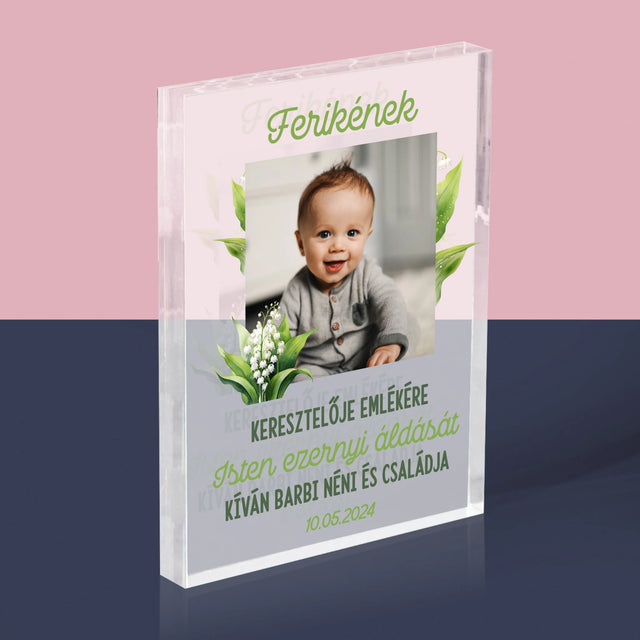 Fotó És Felirat: Keresztelői Emlék Hóvirág - Akrilüveg