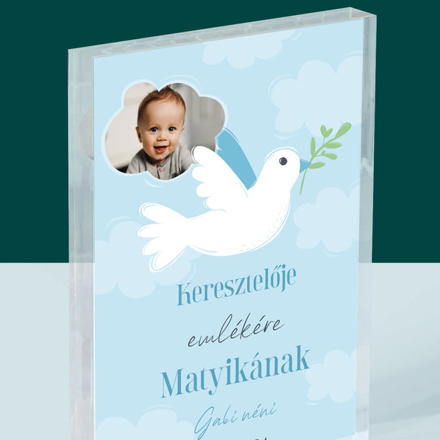 Fotó És Felirat: Keresztelői Emlék Galamb - Akrilüveg