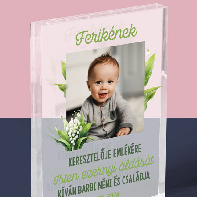 Fotó És Felirat: Keresztelői Emlék Hóvirág - Akrilüveg