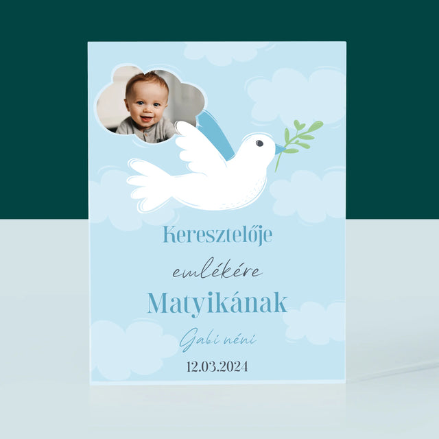 Fotó És Felirat: Keresztelői Emlék Galamb - Akrilüveg