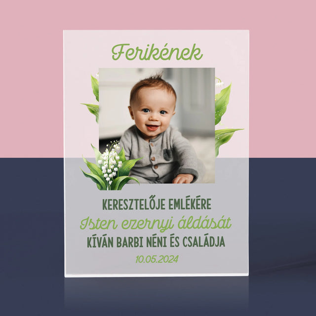 Fotó És Felirat: Keresztelői Emlék Hóvirág - Akrilüveg