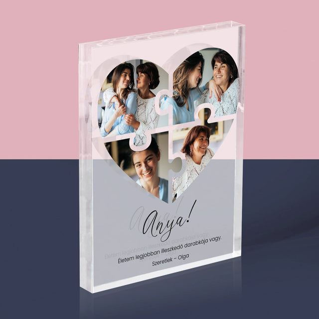 Fotókollázs: Szív Alakú Kirakó Anyának - Akrilüveg