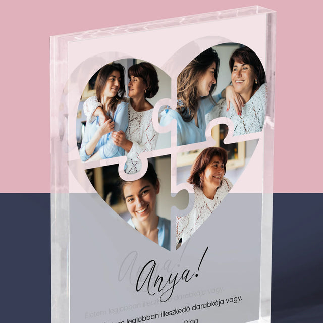 Fotókollázs: Szív Alakú Kirakó Anyának - Akrilüveg