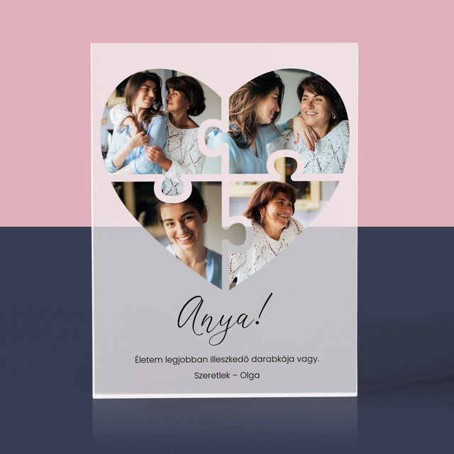 Fotókollázs: Szív Alakú Kirakó Anyának - Akrilüveg