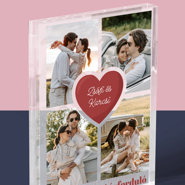 Fotókollázs: Első Évforduló Szív - Akrilüveg