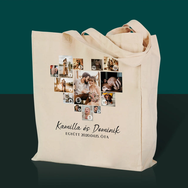 Fotókollázs: Szív Alakú Kollázs Képekből - Vászontáska