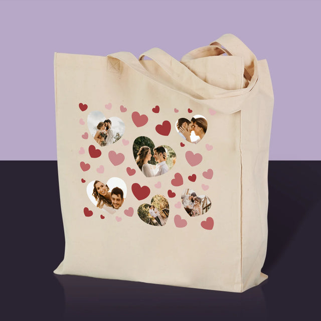 Fotókollázs: Szívecskés Képek - Vászontáska