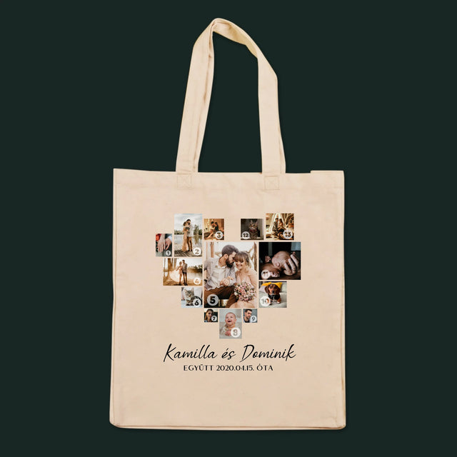 Fotókollázs: Szív Alakú Kollázs Képekből - Vászontáska