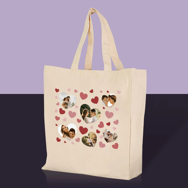 Fotókollázs: Szívecskés Képek - Vászontáska