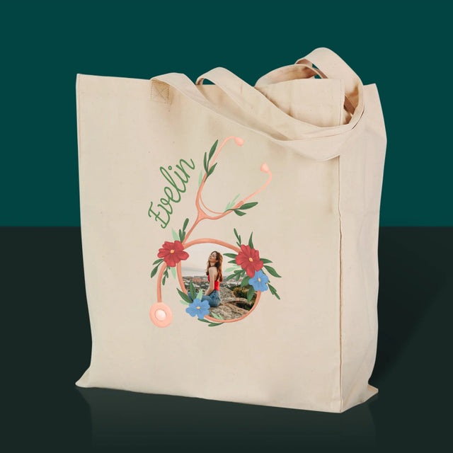 Fotó És Felirat: Sztetoszkóp Virágok - Vászontáska