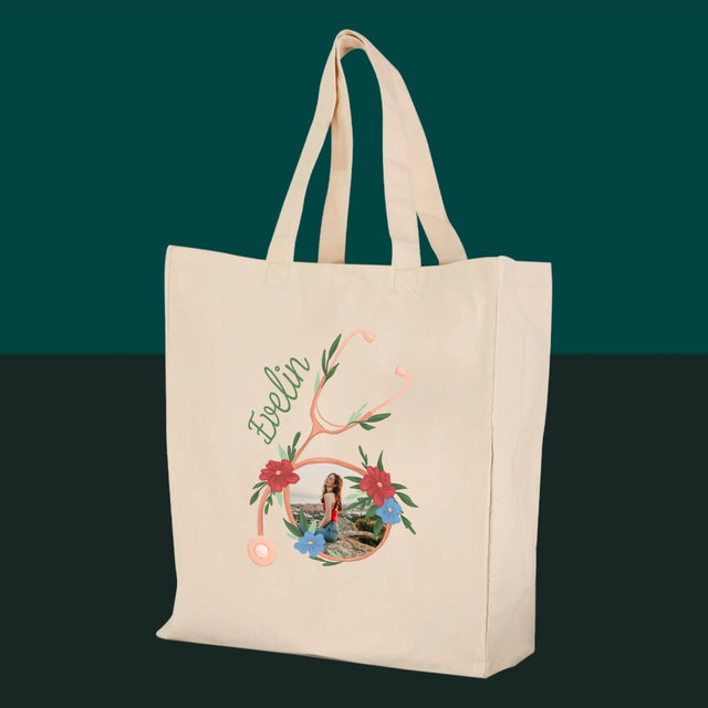 Fotó És Felirat: Sztetoszkóp Virágok - Vászontáska