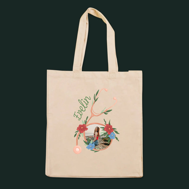 Fotó És Felirat: Sztetoszkóp Virágok - Vászontáska