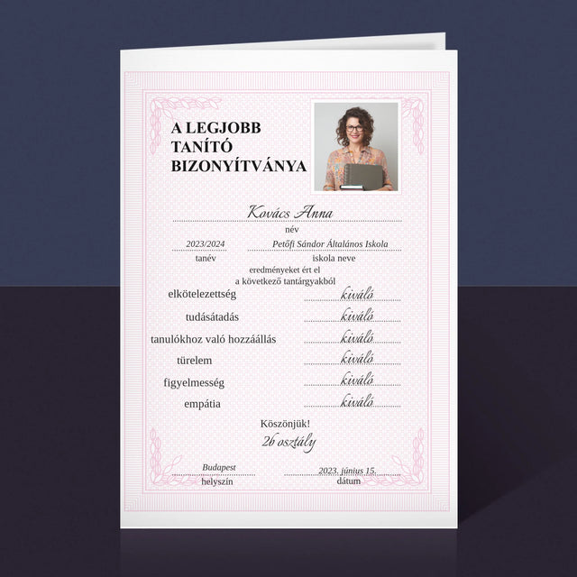 Fotó És Felirat: A Legjobb Tanító Bizonyítványa - Üdvözlőlap