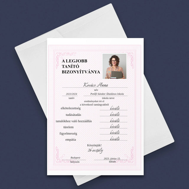 Fotó És Felirat: A Legjobb Tanító Bizonyítványa - Üdvözlőlap