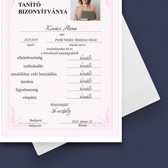 Fotó És Felirat: A Legjobb Tanító Bizonyítványa - Üdvözlőlap