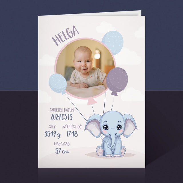 Születési Emléklap: Adatok, Elefánt - Üdvözlőlap