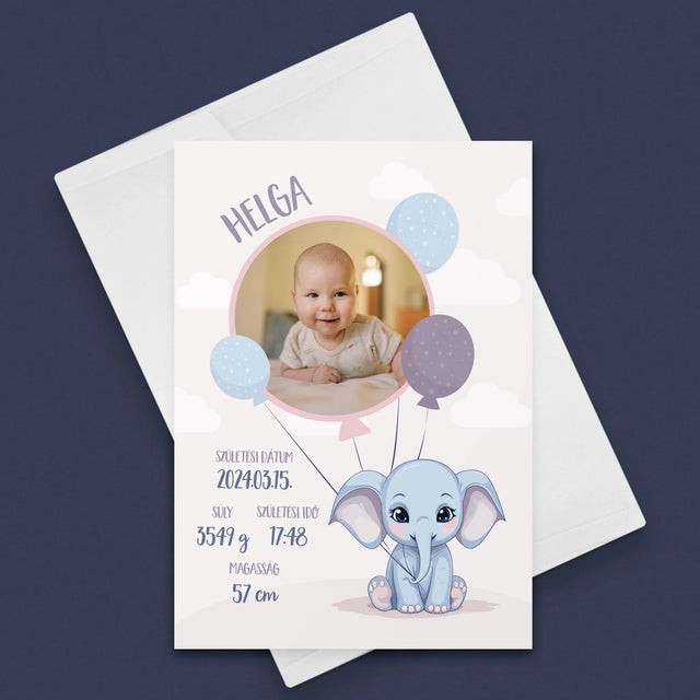 Születési Emléklap: Adatok, Elefánt - Üdvözlőlap