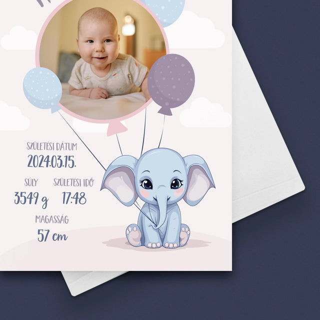 Születési Emléklap: Adatok, Elefánt - Üdvözlőlap