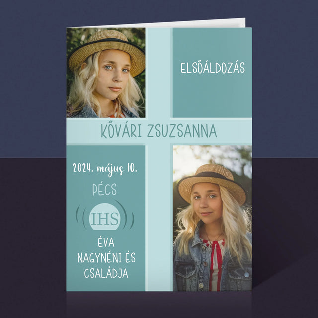 Fotókollázs: Elsőáldozás - Üdvözlőlap