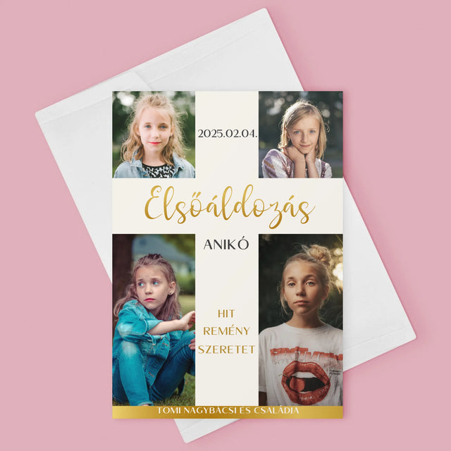 Fotókollázs: Elsőáldozás, Kereszt - Üdvözlőlap
