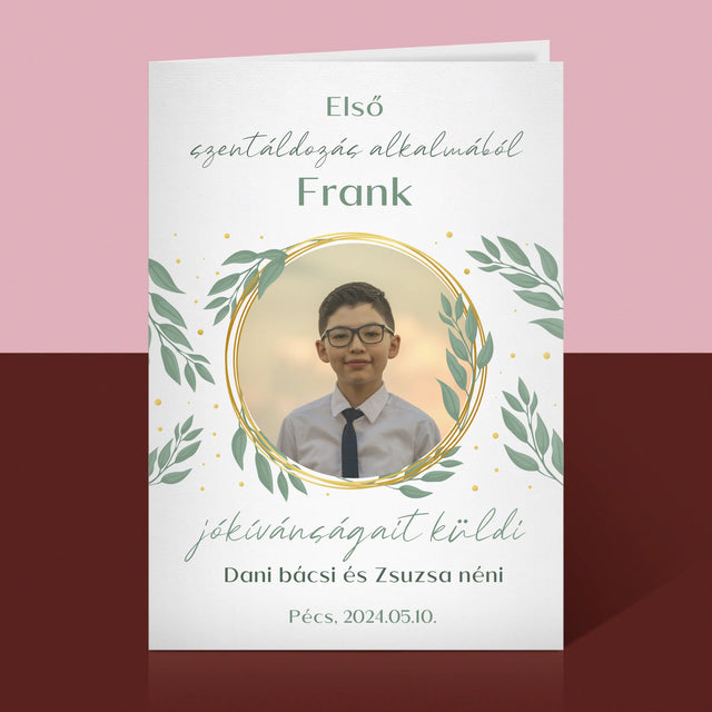 Fotó És Felirat: Első Szentáldozás Alkalmából - Üdvözlőlap