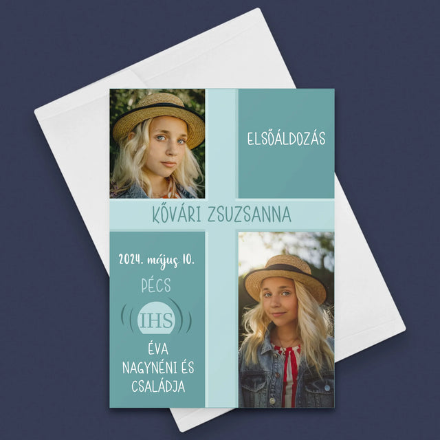 Fotókollázs: Elsőáldozás - Üdvözlőlap