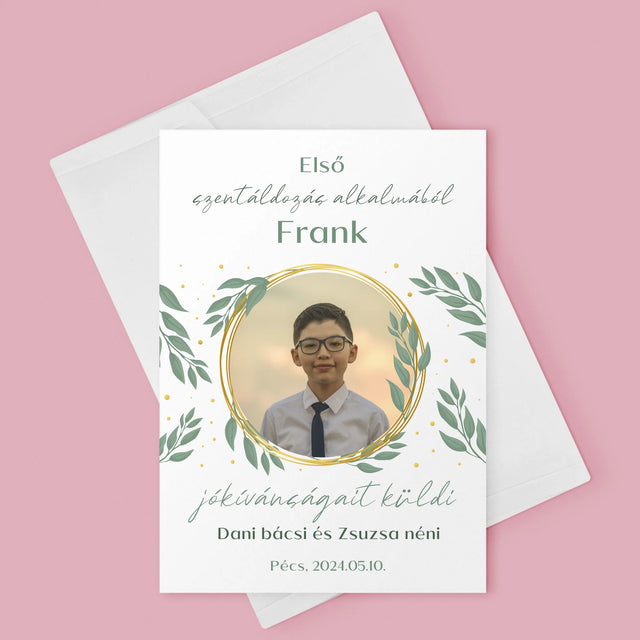 Fotó És Felirat: Első Szentáldozás Alkalmából - Üdvözlőlap