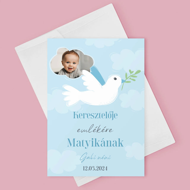 Fotó És Felirat: Keresztelői Emlék Galamb - Üdvözlőlap