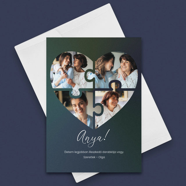 Fotókollázs: Szív Alakú Kirakó Anyának - Üdvözlőlap