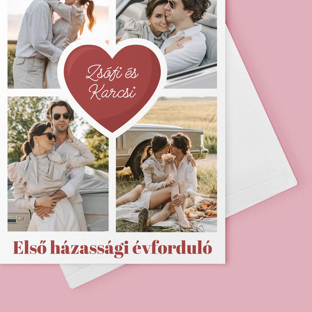Fotókollázs: Első Évforduló Szív - Üdvözlőlap