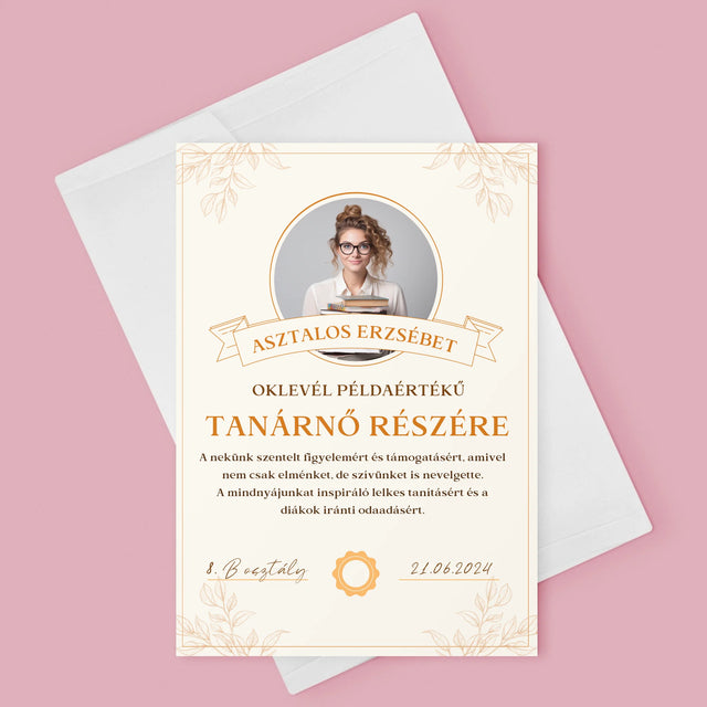 Fotó És Felirat: Oklevél Példaértékű Tanárnő Részére - Üdvözlőlap