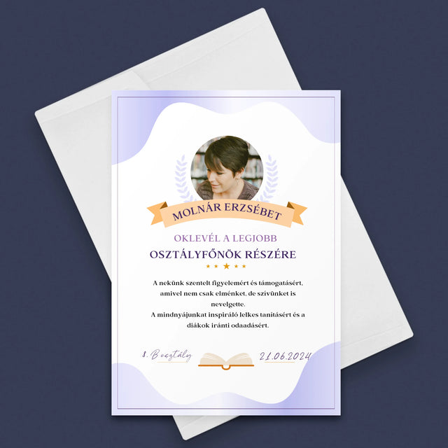 Fotó És Felirat: Oklevél A Legjobb Osztályfőnök Részére - Üdvözlőlap