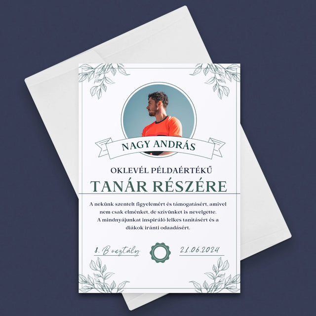 Fotó És Felirat: Oklevél Példaértékű Tanár Részére - Üdvözlőlap