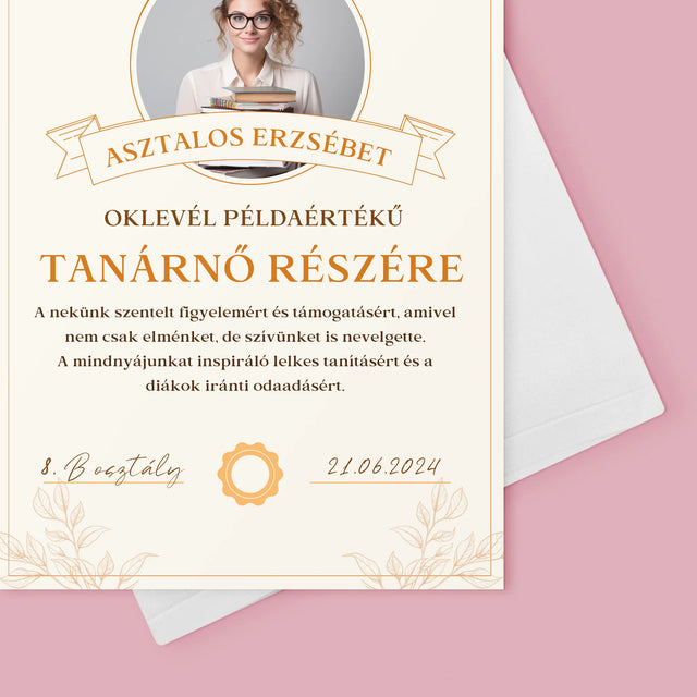 Fotó És Felirat: Oklevél Példaértékű Tanárnő Részére - Üdvözlőlap