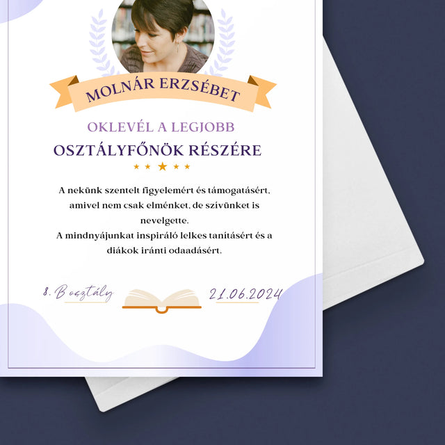 Fotó És Felirat: Oklevél A Legjobb Osztályfőnök Részére - Üdvözlőlap