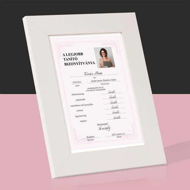 Fotó És Felirat: A Legjobb Tanító Bizonyítványa - Fotókeret