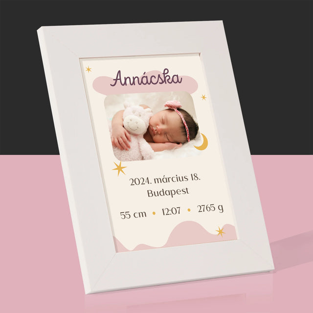 Születési Emléklap: Irat Holddal - Fotókeret