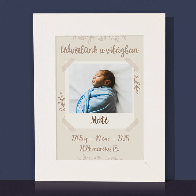 Születési Emléklap: Irat Ágakkal - Fotókeret