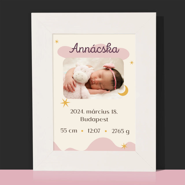 Születési Emléklap: Irat Holddal - Fotókeret