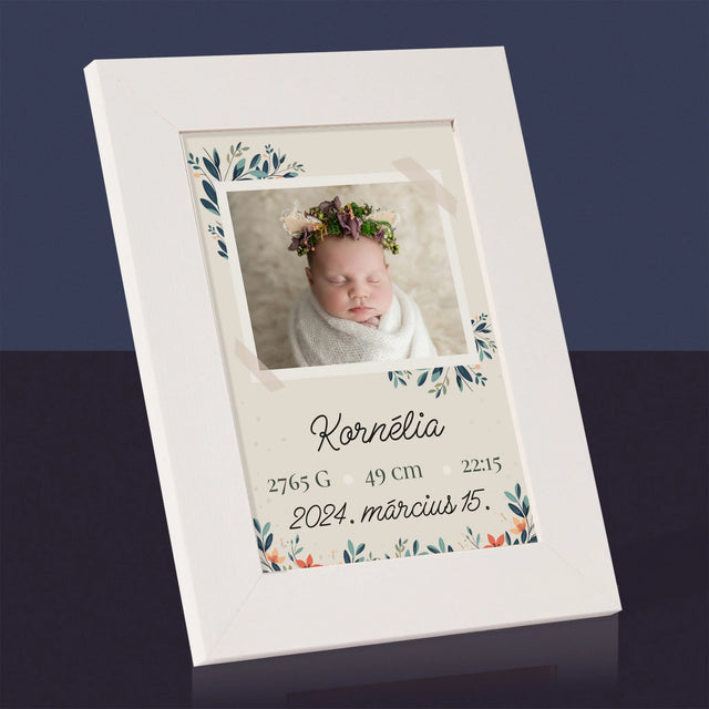 Születési Emléklap: Adatok, Virágok - Fotókeret