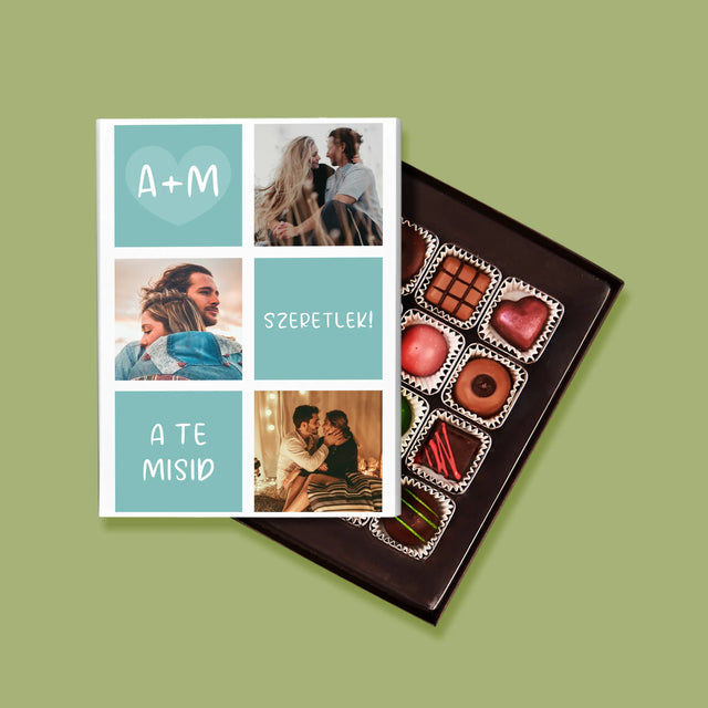 Fotókollázs: Szeretlek, Iniciálék - Praliné