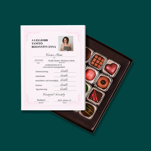 Fotó És Felirat: A Legjobb Tanító Bizonyítványa - Praliné