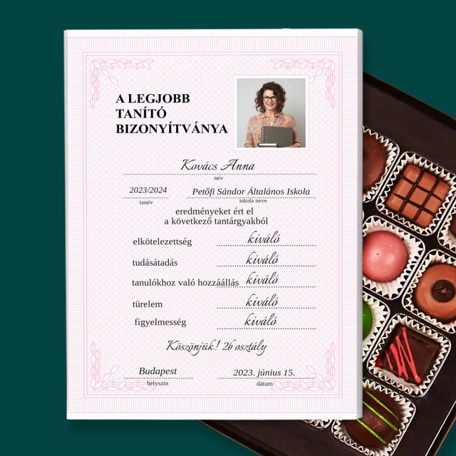 Fotó És Felirat: A Legjobb Tanító Bizonyítványa - Praliné